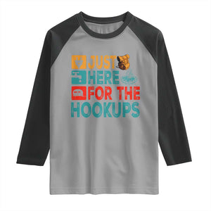 RV Camping Caravan Motorhome Raglan Shirt Just Here For The Hookups TS14 Sport Gray Black Print Your Wear