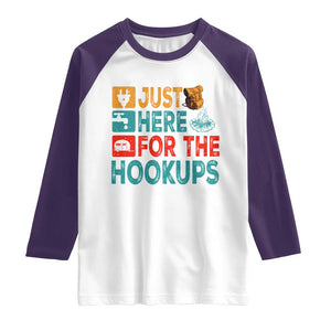 RV Camping Caravan Motorhome Raglan Shirt Just Here For The Hookups TS14 White Purple Print Your Wear