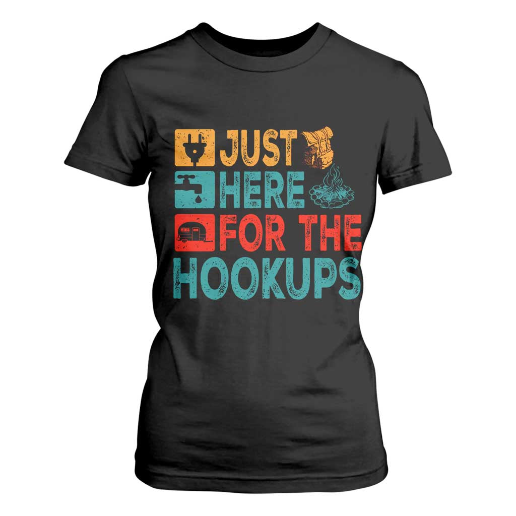 RV Camping Caravan Motorhome T Shirt For Women Just Here For The Hookups TS14 Black Print Your Wear