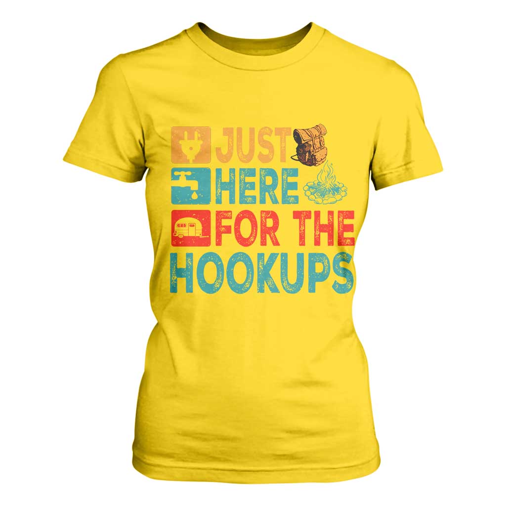 RV Camping Caravan Motorhome T Shirt For Women Just Here For The Hookups TS14 Daisy Print Your Wear