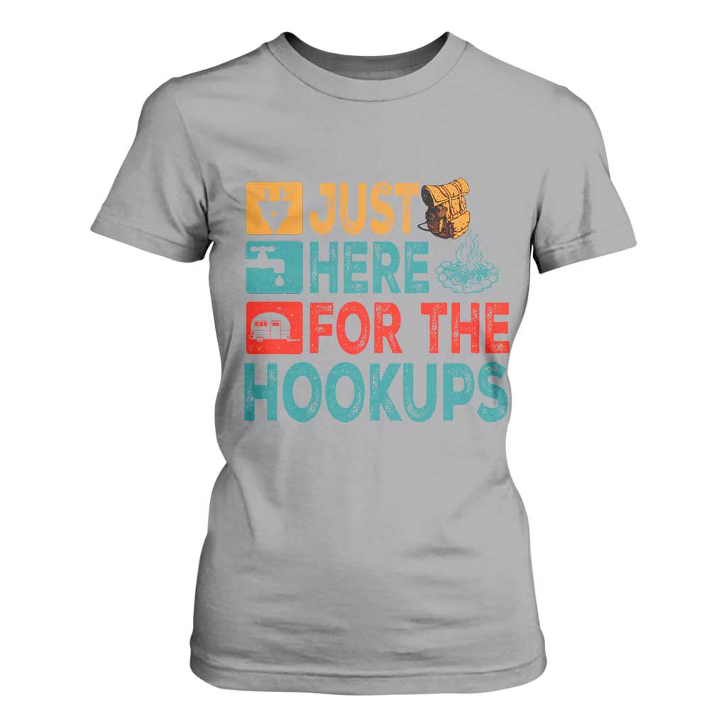 RV Camping Caravan Motorhome T Shirt For Women Just Here For The Hookups TS14 Sport Gray Print Your Wear