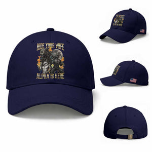 Hide Your Wife The Alpha is Here Baseball Cap Cringe Werewolf Alpha Meme Humor TS14 Baseball Cap Universal Fit Dark Blue Print Your Wear