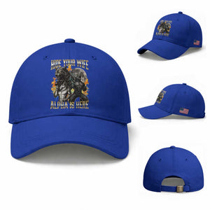 Hide Your Wife The Alpha is Here Baseball Cap Cringe Werewolf Alpha Meme Humor TS14 Baseball Cap Universal Fit Royal Blue Print Your Wear