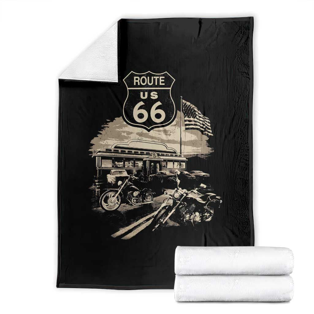 Route Highway 66 100 Year Centennial Motorcycle Americana Road Sign Throw Blanket TS14 Black Print Your Wear