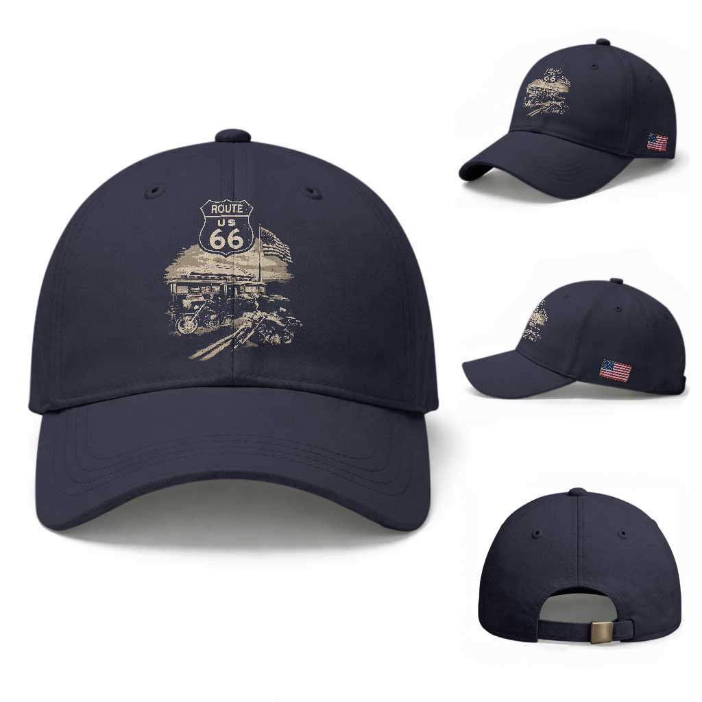 Route Highway 66 100 Year Centennial Motorcycle Americana Road Sign Baseball Cap TS14 Baseball Cap Universal Fit Navy Print Your Wear