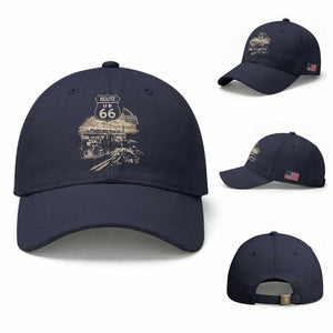 Route Highway 66 100 Year Centennial Motorcycle Americana Road Sign Baseball Cap TS14 Baseball Cap Universal Fit Navy Print Your Wear