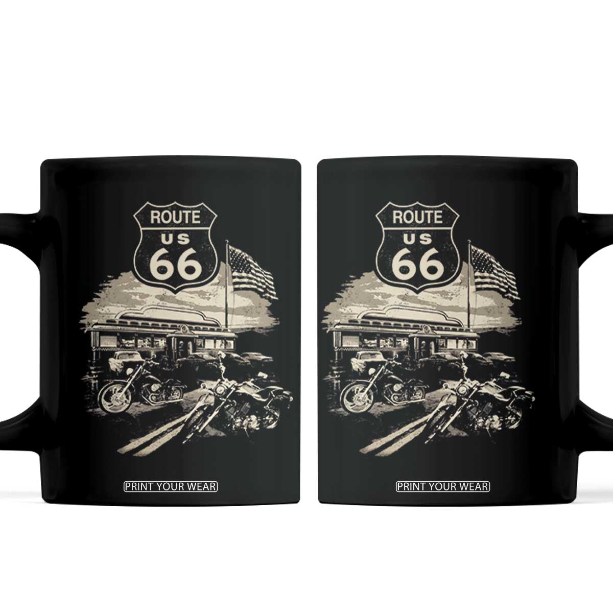 Route Highway 66 100 Year Centennial Motorcycle Americana Road Sign Coffee Mug TS14 Black Print Your Wear
