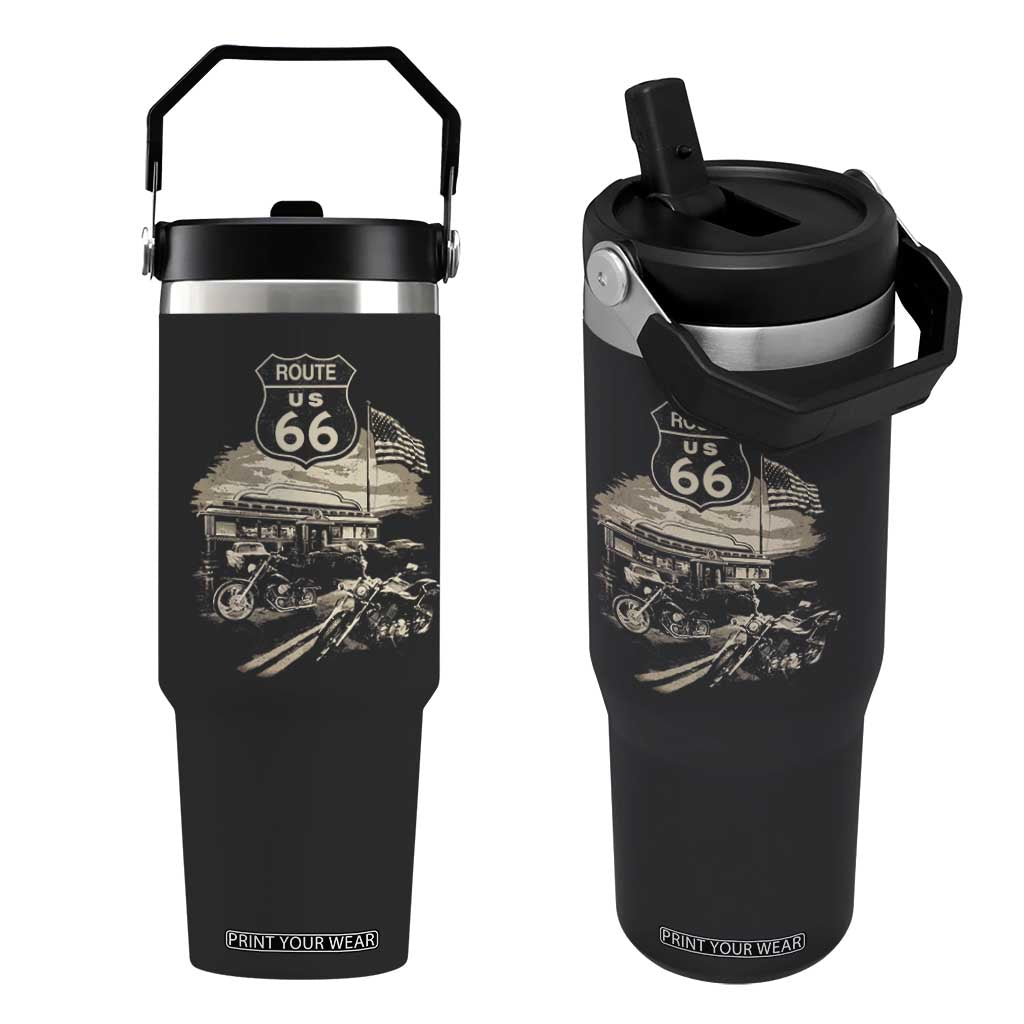 Route Highway 66 100 Year Centennial Motorcycle Americana Road Sign Flip Straw Tumbler TS14 One Size: 30 oz Black Print Your Wear