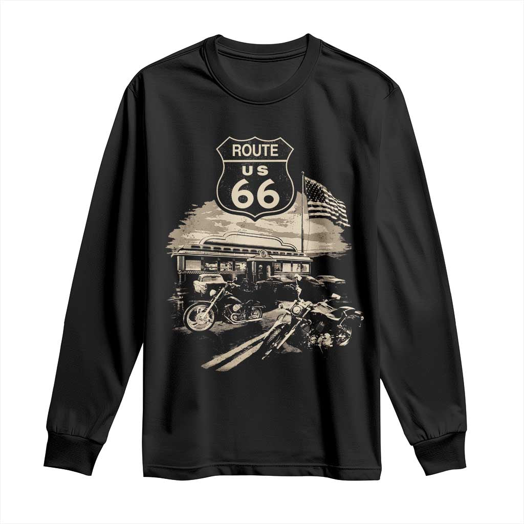 Route Highway 66 100 Year Centennial Motorcycle Americana Road Sign Long Sleeve Shirt TS14 Black Print Your Wear