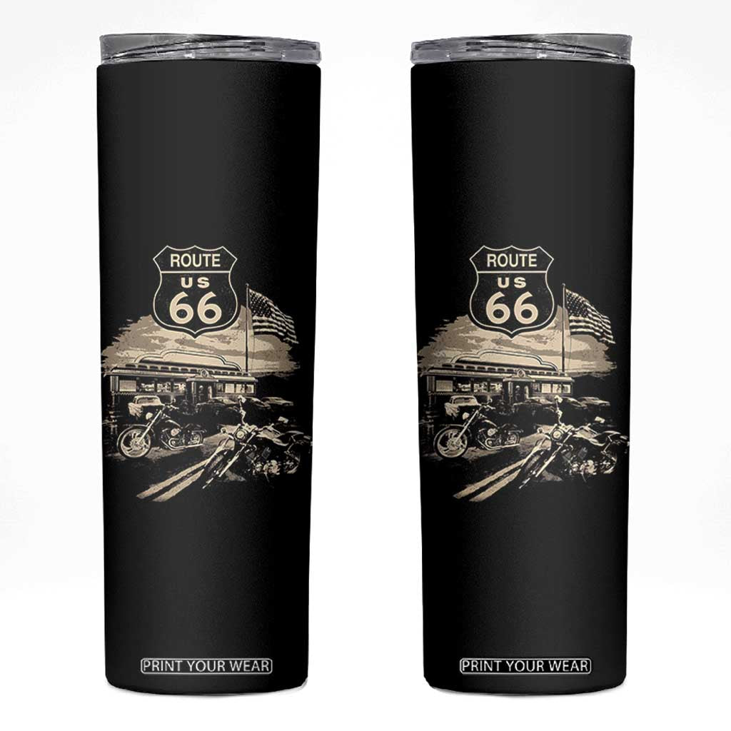 Route Highway 66 100 Year Centennial Motorcycle Americana Road Sign Skinny Tumbler TS14 Black Print Your Wear