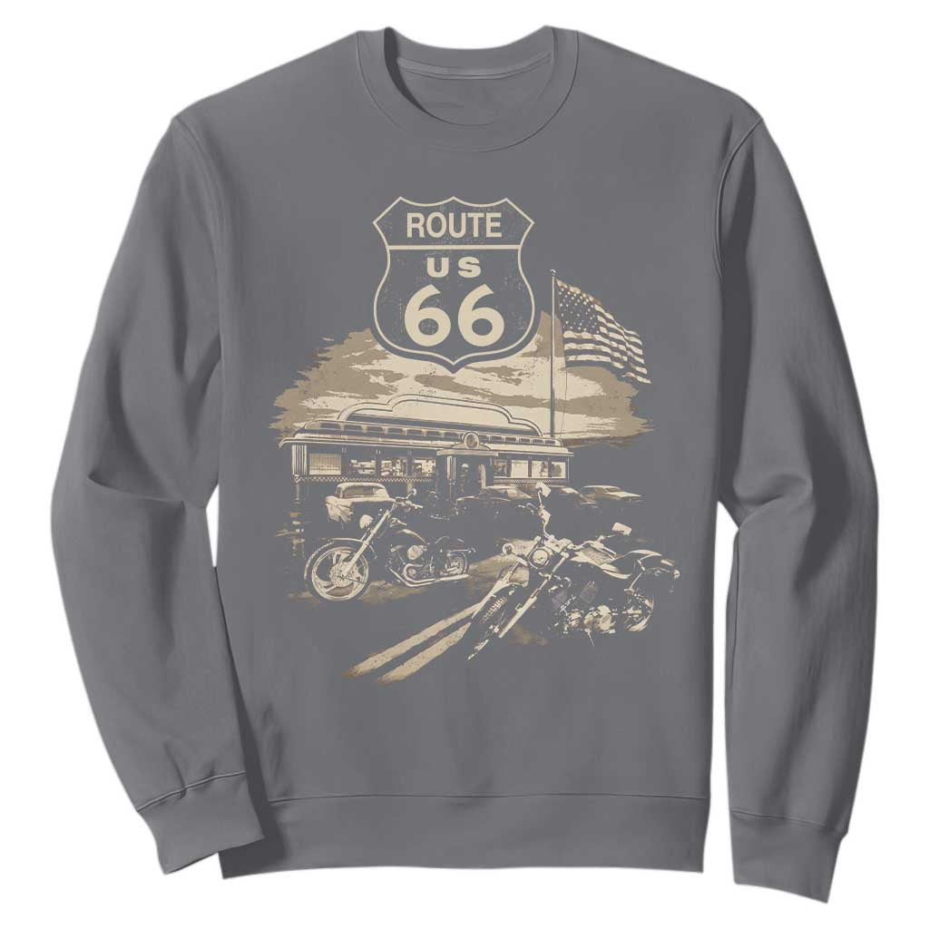 Route Highway 66 100 Year Centennial Motorcycle Americana Road Sign Sweatshirt TS14 Charcoal Print Your Wear