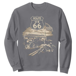 Route Highway 66 100 Year Centennial Motorcycle Americana Road Sign Sweatshirt TS14 Charcoal Print Your Wear
