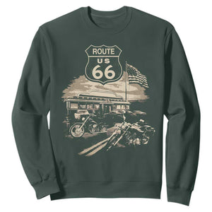 Route Highway 66 100 Year Centennial Motorcycle Americana Road Sign Sweatshirt TS14 Dark Forest Green Print Your Wear