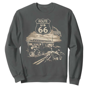 Route Highway 66 100 Year Centennial Motorcycle Americana Road Sign Sweatshirt TS14 Dark Heather Print Your Wear