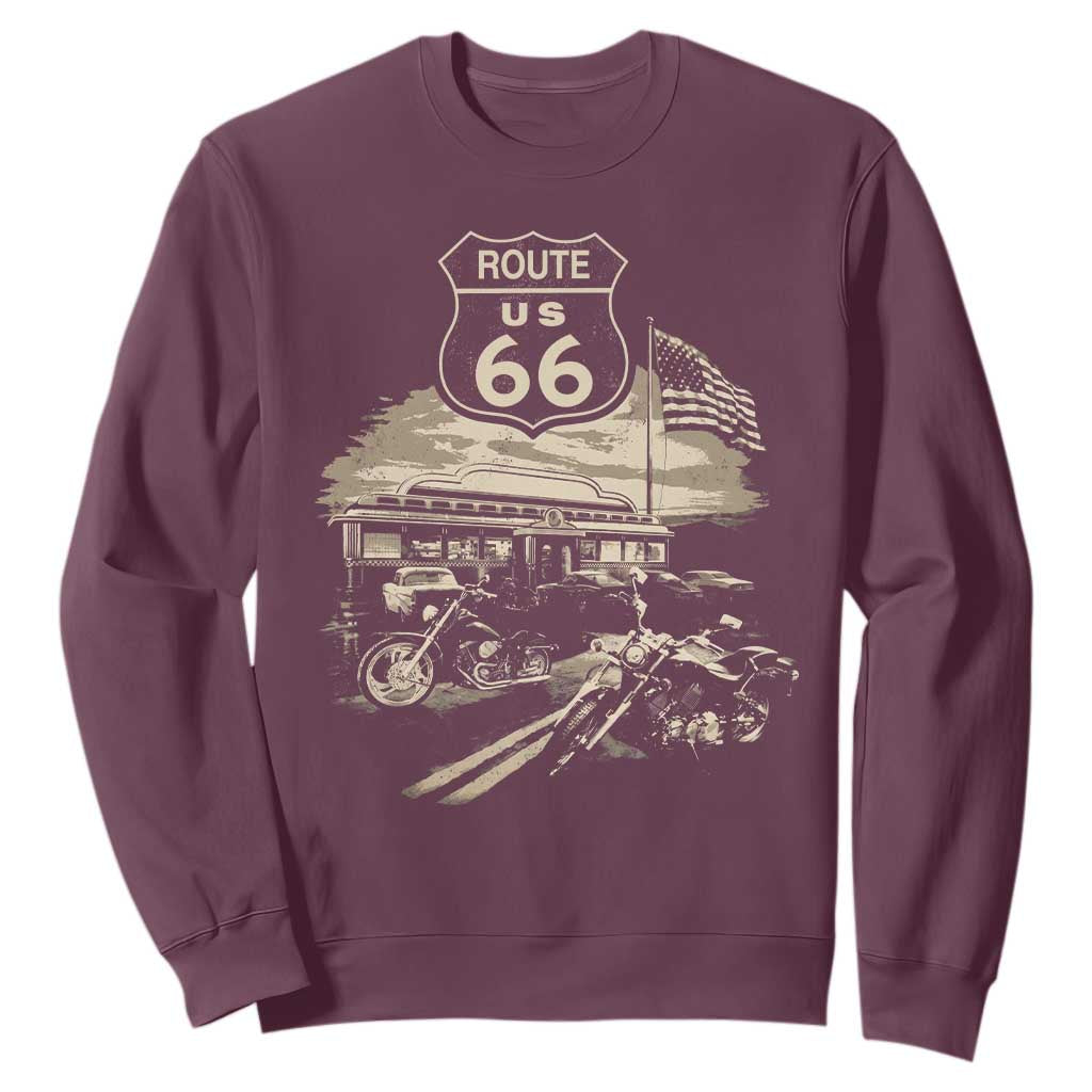 Route Highway 66 100 Year Centennial Motorcycle Americana Road Sign Sweatshirt TS14 Maroon Print Your Wear