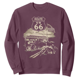 Route Highway 66 100 Year Centennial Motorcycle Americana Road Sign Sweatshirt TS14 Maroon Print Your Wear