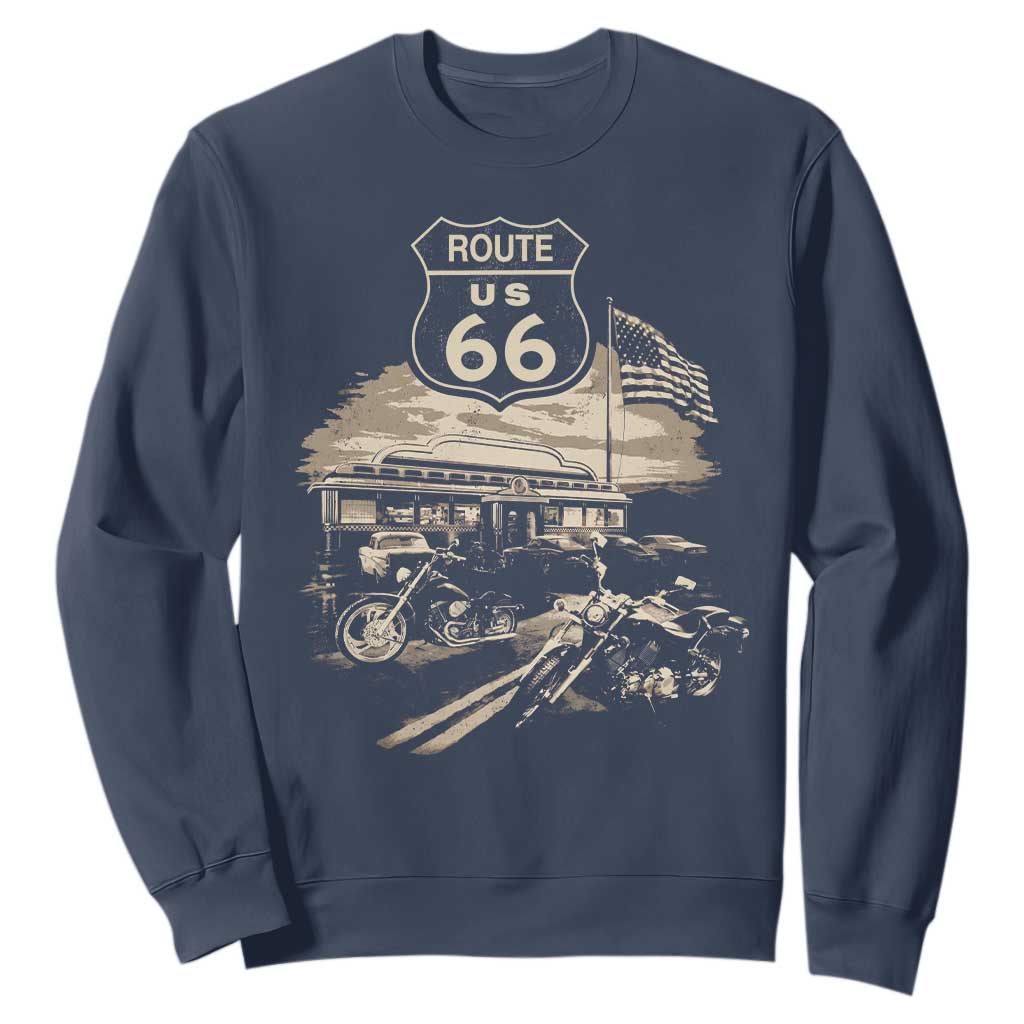 Route Highway 66 100 Year Centennial Motorcycle Americana Road Sign Sweatshirt TS14 Navy Print Your Wear