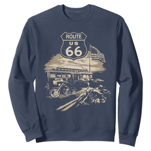 Route Highway 66 100 Year Centennial Motorcycle Americana Road Sign Sweatshirt TS14 Navy Print Your Wear