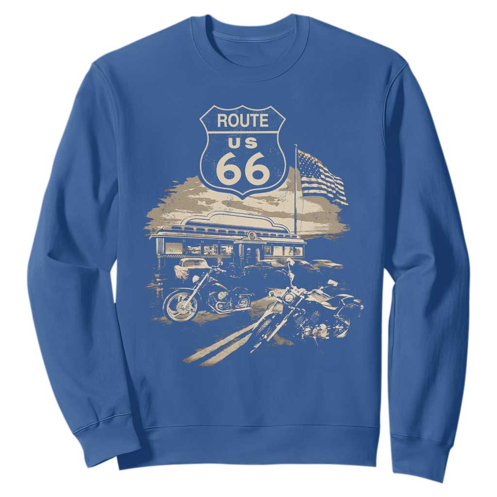 Route Highway 66 100 Year Centennial Motorcycle Americana Road Sign Sweatshirt TS14 Royal Blue Print Your Wear