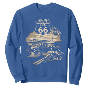Route Highway 66 100 Year Centennial Motorcycle Americana Road Sign Sweatshirt TS14 Royal Blue Print Your Wear