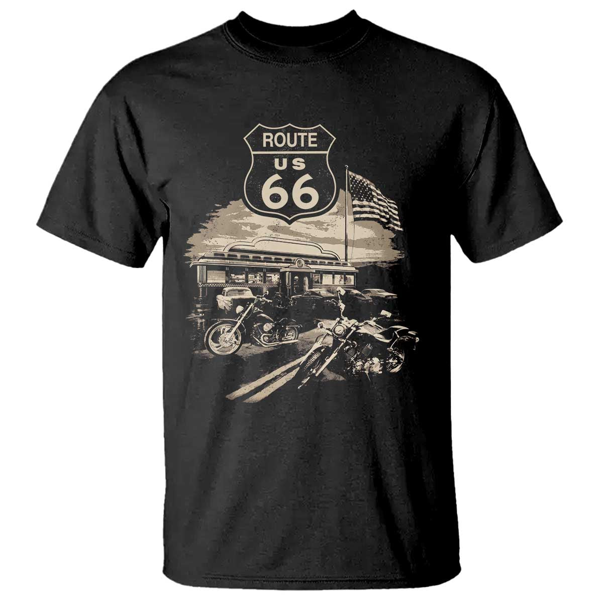 Route Highway 66 100 Year Centennial Motorcycle Americana Road Sign T Shirt TS14 Black Print Your Wear