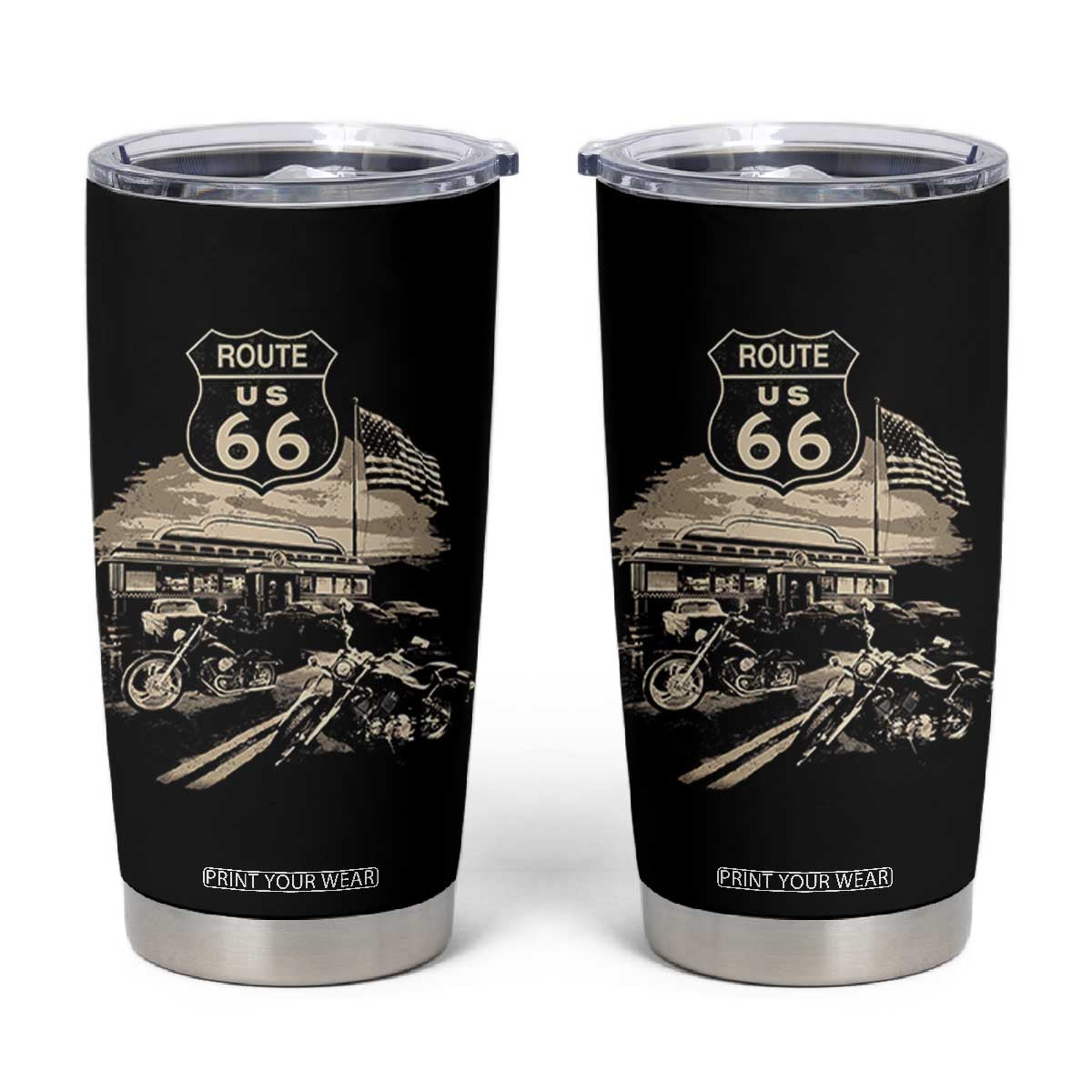 Route Highway 66 100 Year Centennial Motorcycle Americana Road Sign Tumbler Cup TS14 Black Print Your Wear