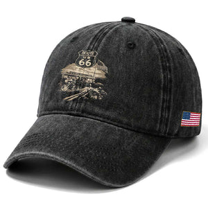 Route Highway 66 100 Year Centennial Motorcycle Americana Road Sign Washed Cotton Baseball Cap TS14 Print Your Wear