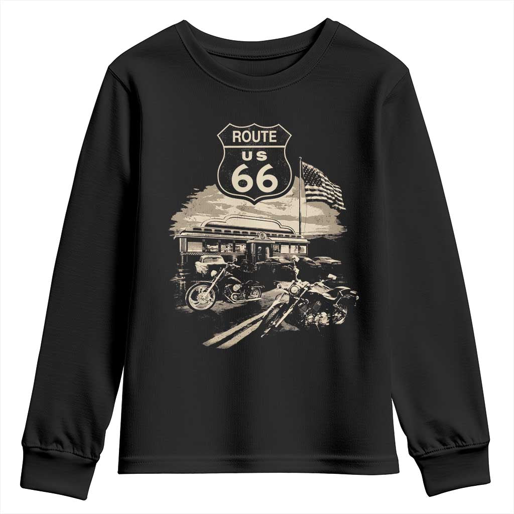 Route Highway 66 100 Year Centennial Motorcycle Americana Road Sign Youth Sweatshirt TS14 Black Print Your Wear