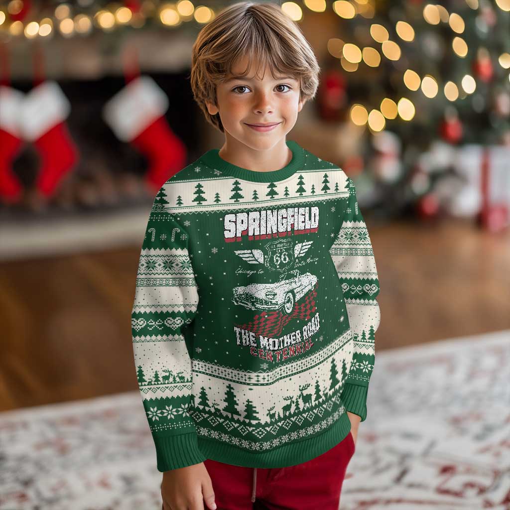Springfield Missouri US Highway 66 Centennial Keepsake Ugly Christmas Sweater Vintage 1950 Classic American Car Convertible TS14 Forest Green Beige Print Your Wear