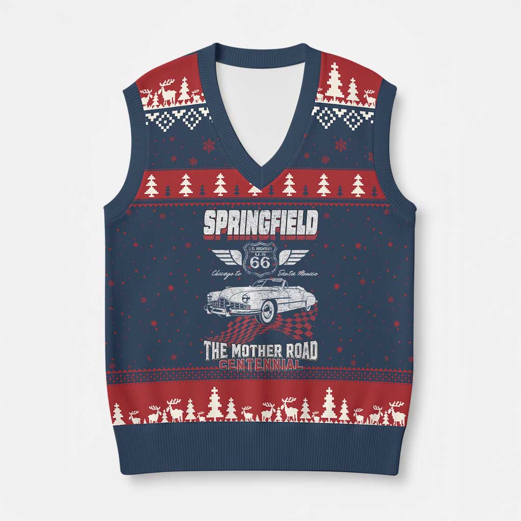 Springfield Missouri US Highway 66 Centennial Keepsake V-Neck Knit Sweater Vest Vintage 1950 Classic American Car Convertible TS14 Navy Red Print Your Wear
