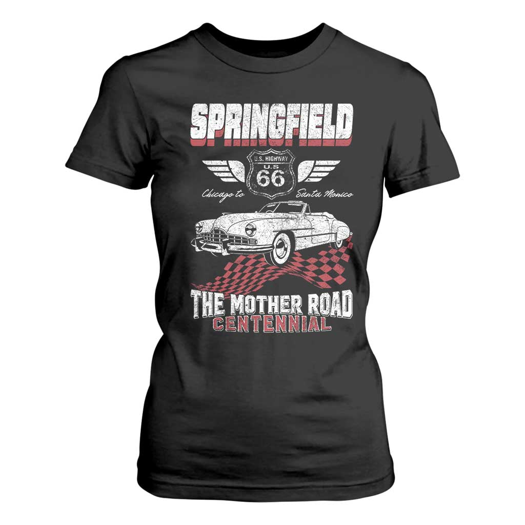 Springfield Missouri US Highway 66 Centennial Keepsake T Shirt For Women Vintage 1950 Classic American Car Convertible TS14 Black Print Your Wear