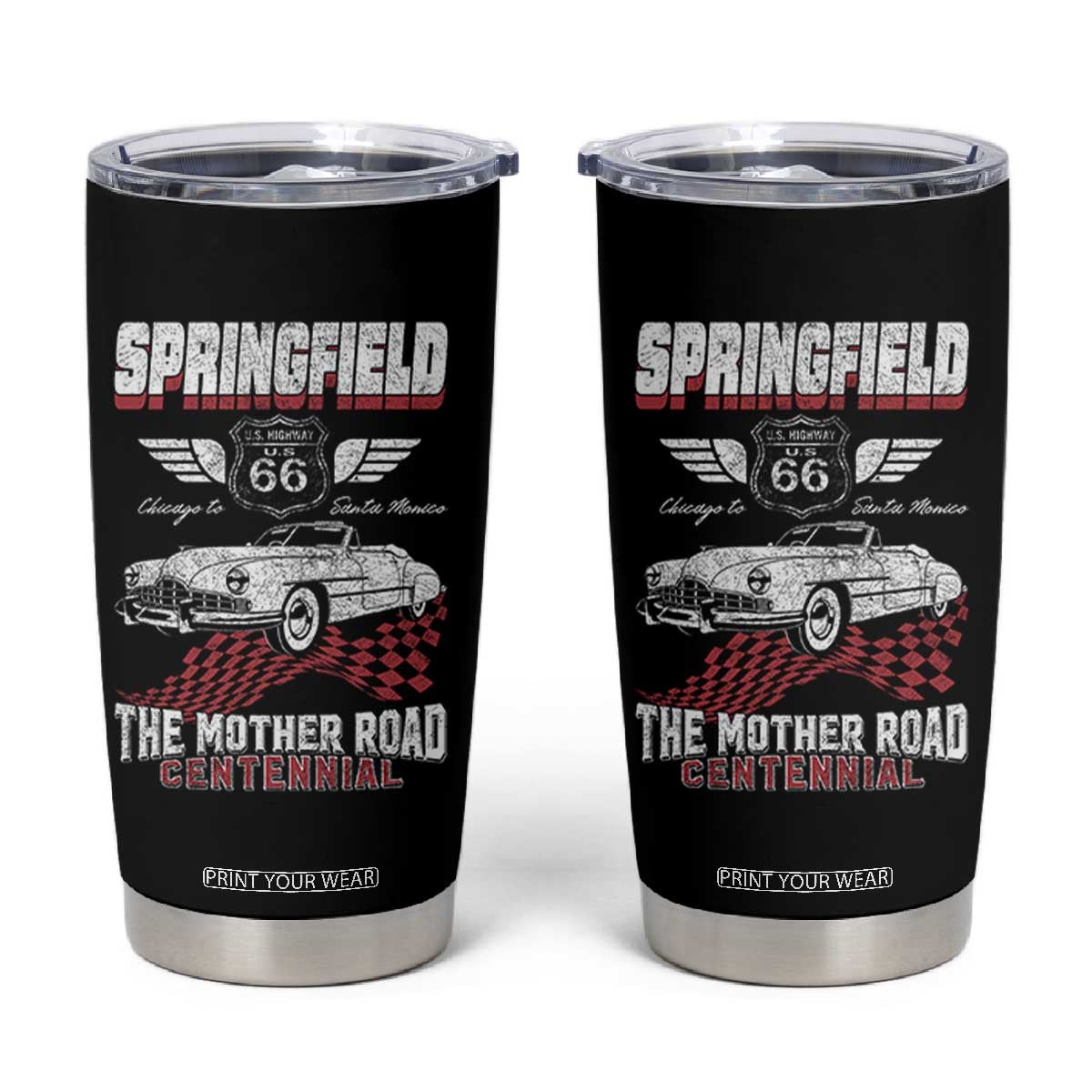 Springfield Missouri US Highway 66 Centennial Keepsake Tumbler Cup Vintage 1950 Classic American Car Convertible TS14 Black Print Your Wear
