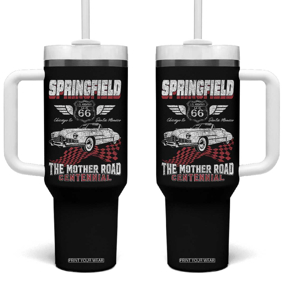 Springfield Missouri US Highway 66 Centennial Keepsake Tumbler With Handle Vintage 1950 Classic American Car Convertible TS14 One Size: 40 oz Black Print Your Wear