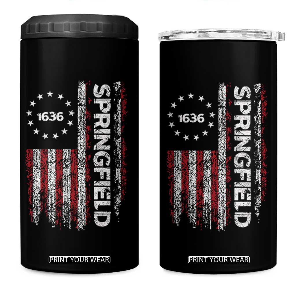 Springfield Massachusetts American Flag Established 1636 4 in 1 Can Cooler Tumbler TS14 One Size: 16 oz Black Print Your Wear