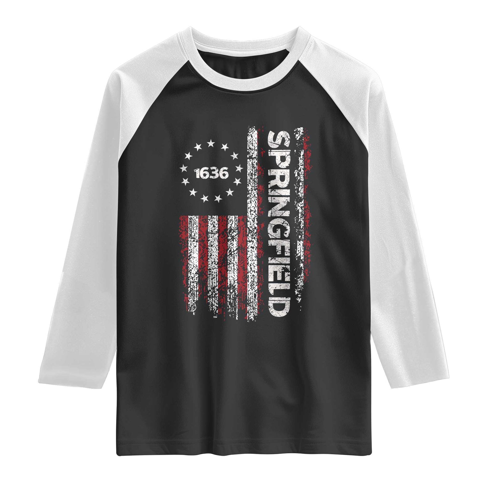 Springfield Massachusetts American Flag Established 1636 Raglan Shirt TS14 Black White Print Your Wear