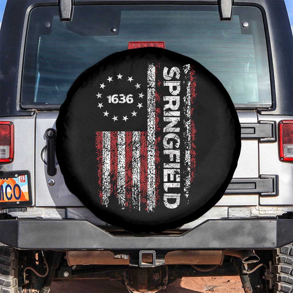 Springfield Massachusetts American Flag Established 1636 Spare Tire Cover TS14 No hole Black Print Your Wear