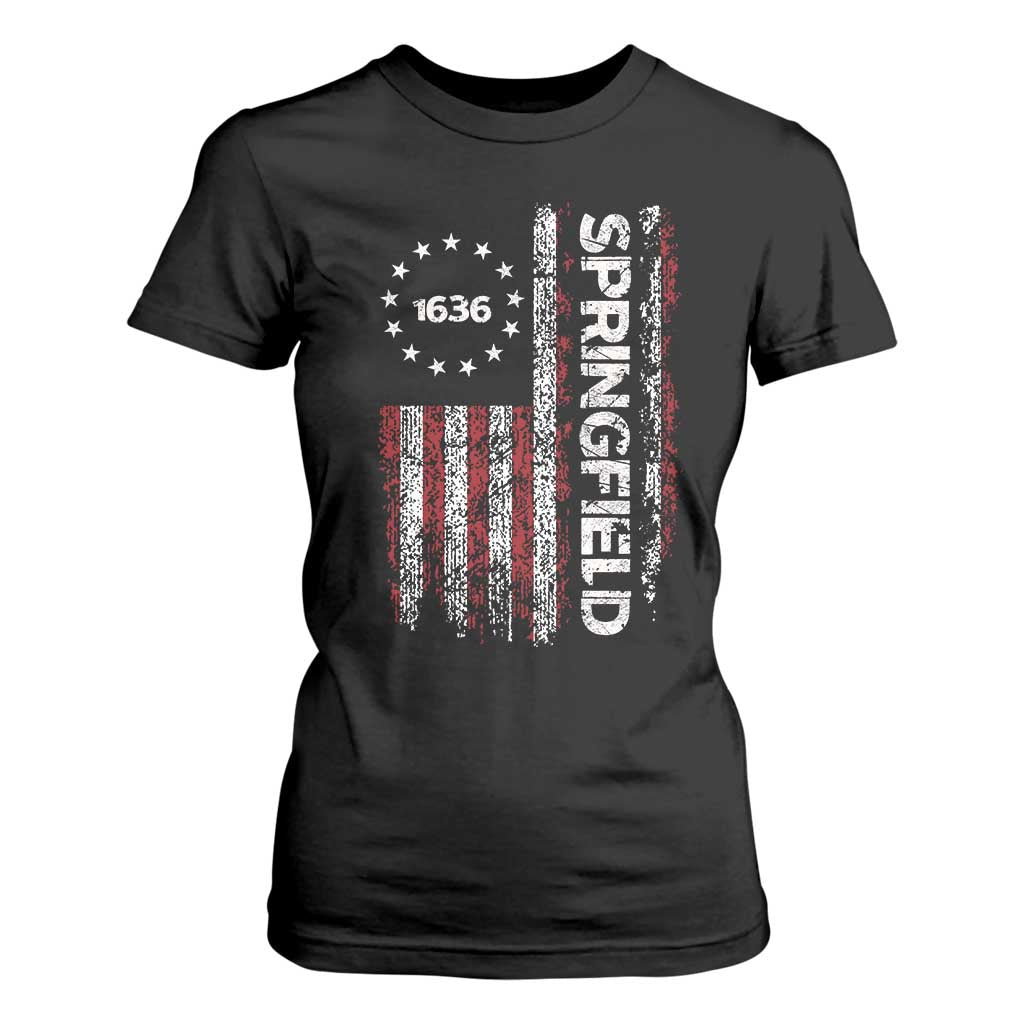 Springfield Massachusetts American Flag Established 1636 T Shirt For Women TS14 Black Print Your Wear