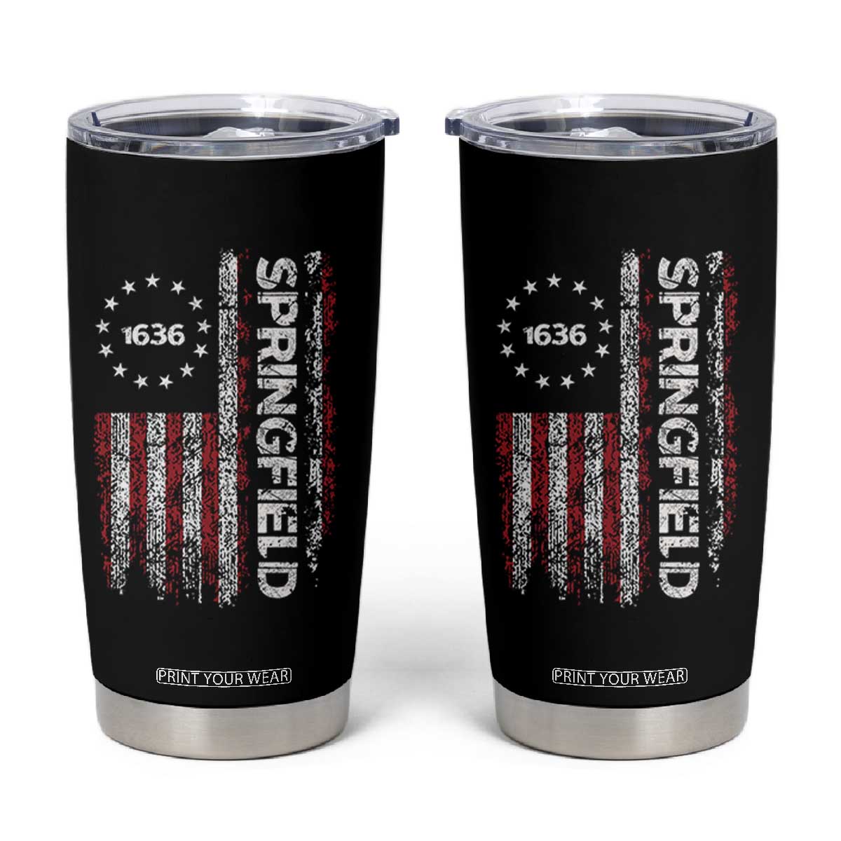 Springfield Massachusetts American Flag Established 1636 Tumbler Cup TS14 Black Print Your Wear