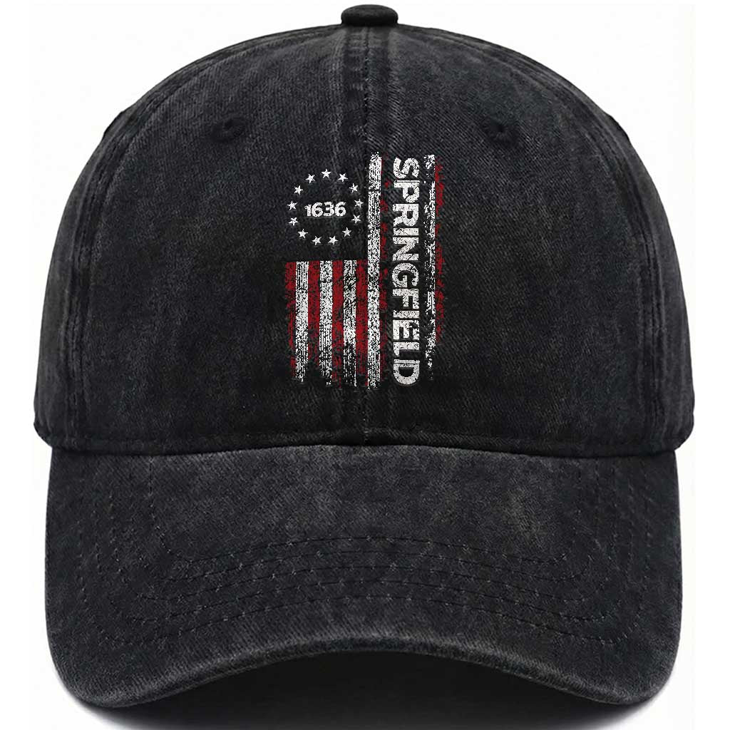 Springfield Massachusetts American Flag Established 1636 Washed Cotton Baseball Cap TS14 Print Your Wear