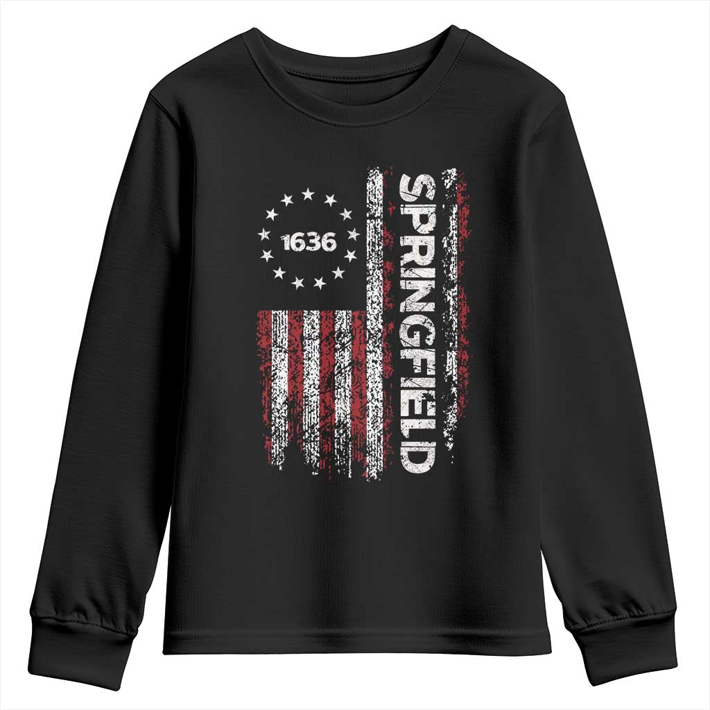 Springfield Massachusetts American Flag Established 1636 Youth Sweatshirt TS14 Black Print Your Wear