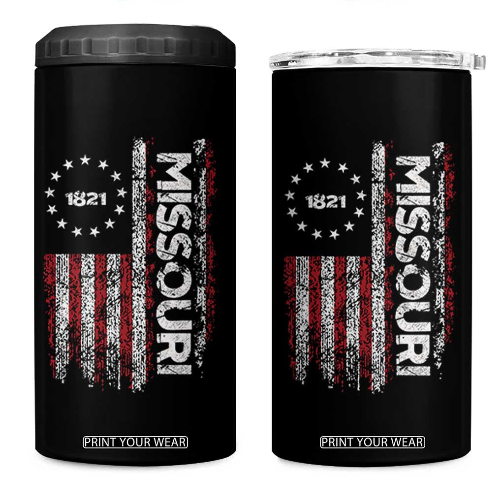 Missouri Missourian MO American Flag Established 1821 4 in 1 Can Cooler Tumbler TS14 One Size: 16 oz Black Print Your Wear