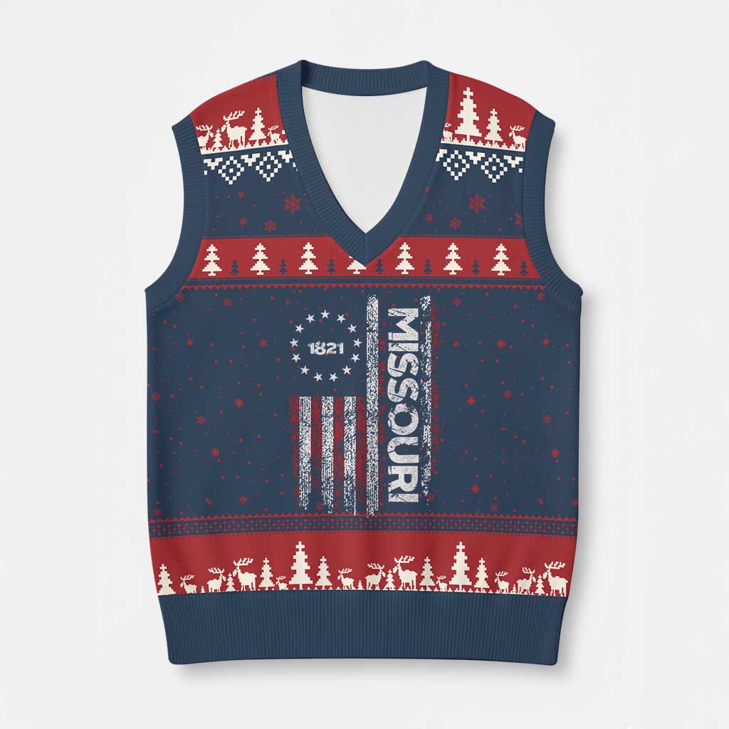 Missouri Missourian MO American Flag Established 1821 V-Neck Knit Sweater Vest TS14 Navy Red Print Your Wear