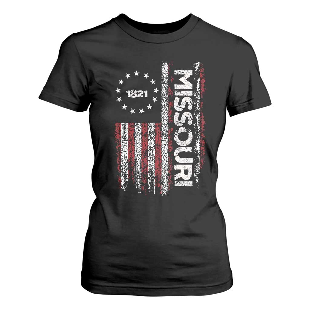 Missouri Missourian MO American Flag Established 1821 T Shirt For Women TS14 Black Print Your Wear