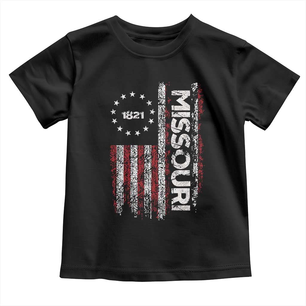 Missouri Missourian MO American Flag Established 1821 Toddler T Shirt TS14 Black Print Your Wear