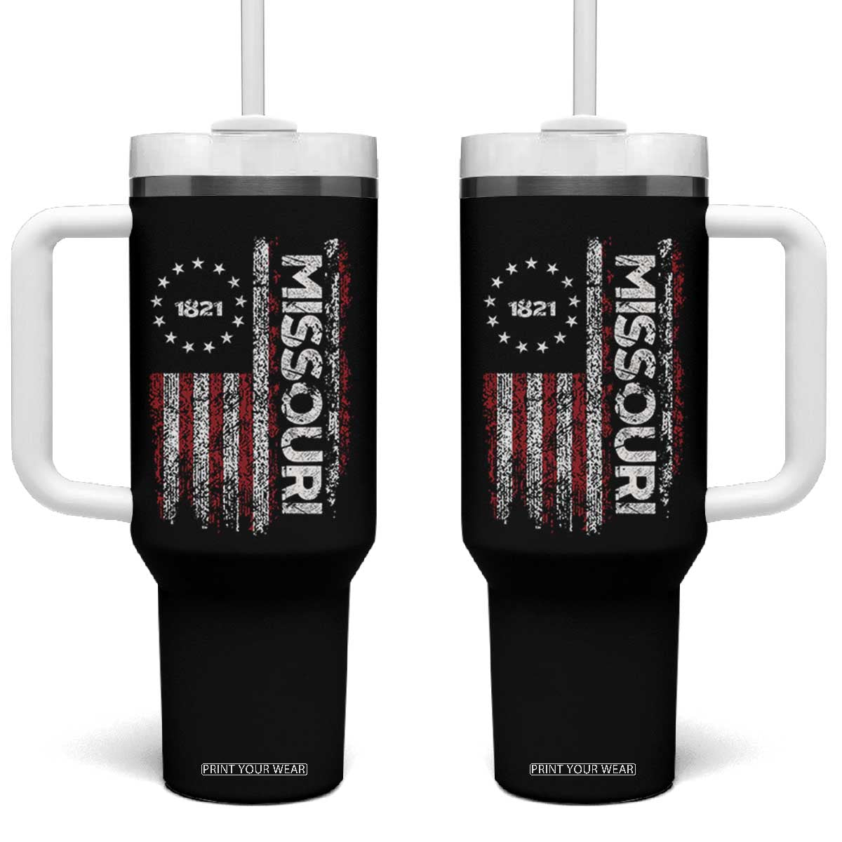 Missouri Missourian MO American Flag Established 1821 Tumbler With Handle TS14 One Size: 40 oz Black Print Your Wear
