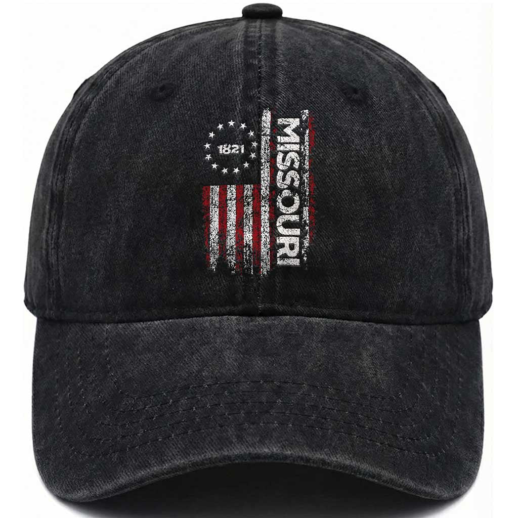 Missouri Missourian MO American Flag Established 1821 Washed Cotton Baseball Cap TS14 Print Your Wear