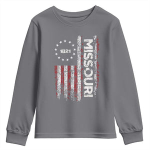 Missouri Missourian MO American Flag Established 1821 Youth Sweatshirt TS14 Charcoal Print Your Wear