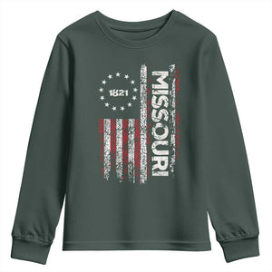 Missouri Missourian MO American Flag Established 1821 Youth Sweatshirt TS14 Dark Forest Green Print Your Wear