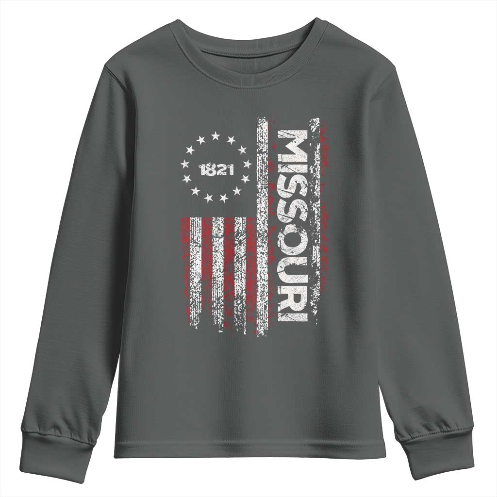 Missouri Missourian MO American Flag Established 1821 Youth Sweatshirt TS14 Dark Heather Print Your Wear