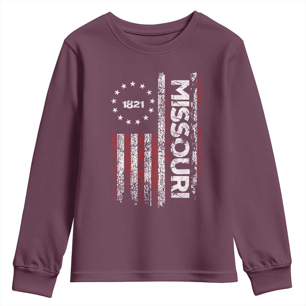 Missouri Missourian MO American Flag Established 1821 Youth Sweatshirt TS14 Maroon Print Your Wear